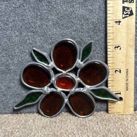 Vintage MCM Glass Floral Flower Stained Glass Suncatcher - Picture 4 of 5